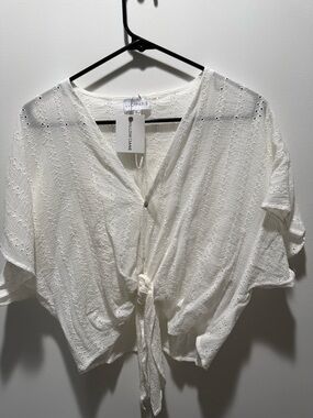 Lucy Paris White Eyelet Tie-Front Blouse